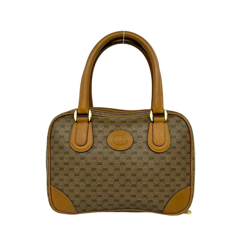 GUCCI Old Gucci Micro GG Logo Pattern Leather Handbag Mini Boston Bag Brown 3...